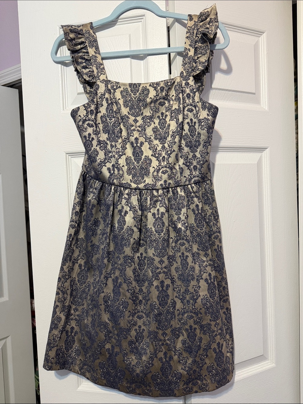 Altar'd State Navy and Silver Damask Mini Dress